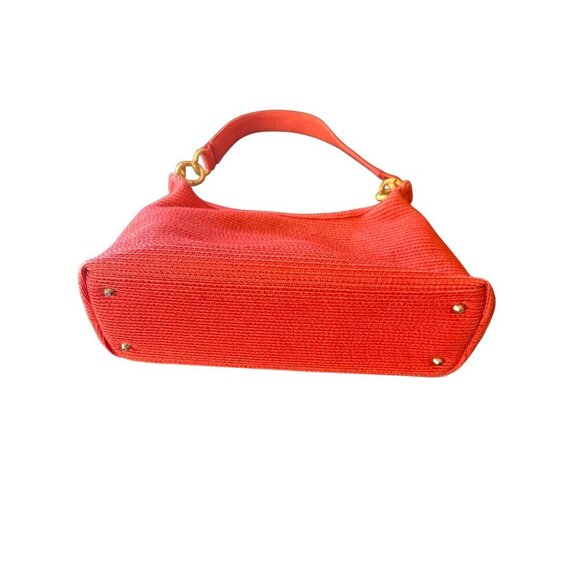 Talbots Red Straw Handbag With Bamboo Accents & Floral Lining - Picture 2 of 5